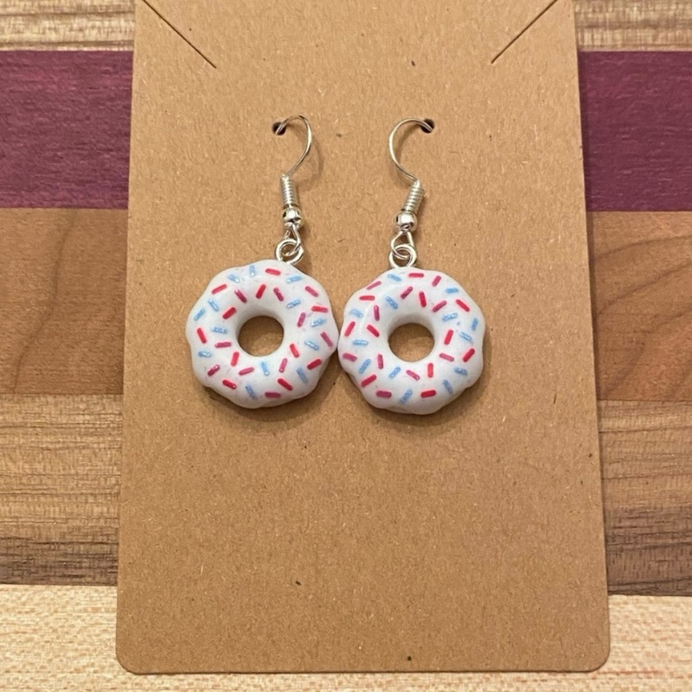 White Donut Earrings with Sprinkles